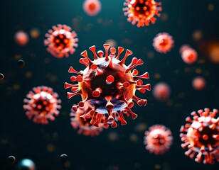 An abstract visualization of a pandemic, represented by floating virus particles against a dark, unsettling background