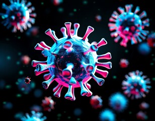An abstract visualization of a pandemic, represented by floating virus particles against a dark, unsettling background