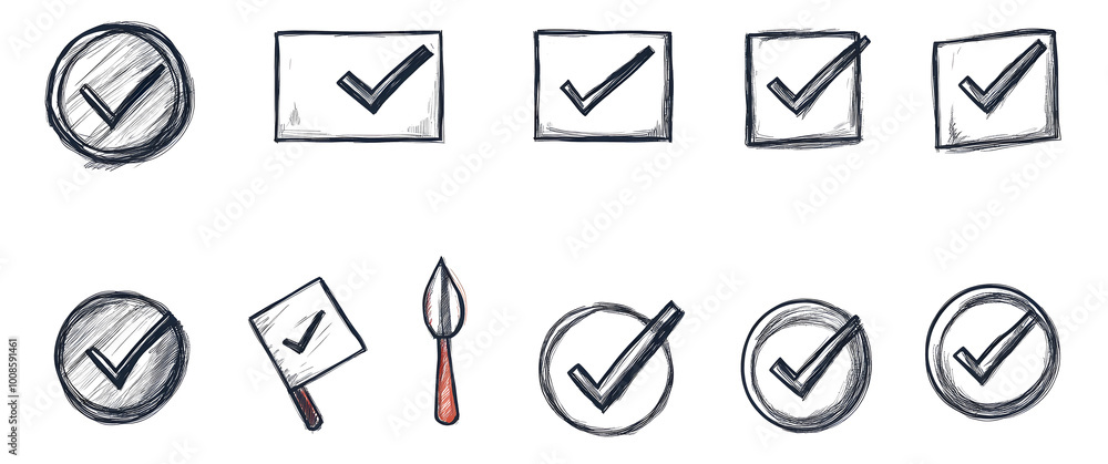 Canvas Prints a set of modern illustration symbols that represent check boxes, exam marks, and checklist marks. sk