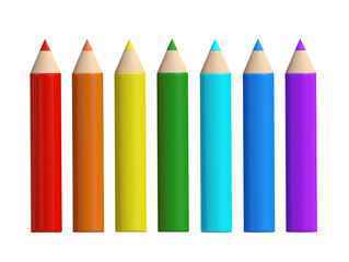 Multicolored rainbow color pencils - red, orange, yellow, green, blue, blue, purple.