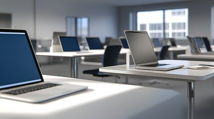 Modern Classroom with Laptops Ready for Learning