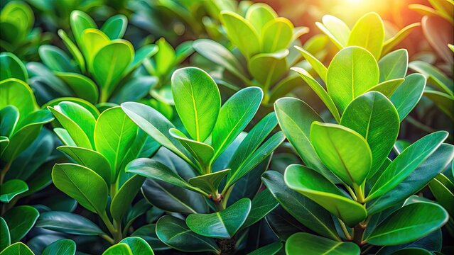 Lush Green Clusia Plant Leaves in Natural Light with Textured Surface and Vibrant Color Contrast