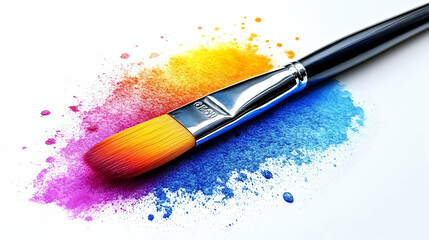 A Paintbrush Resting on a Colorful Spatter of Paint, Creating an Abstract Art Background