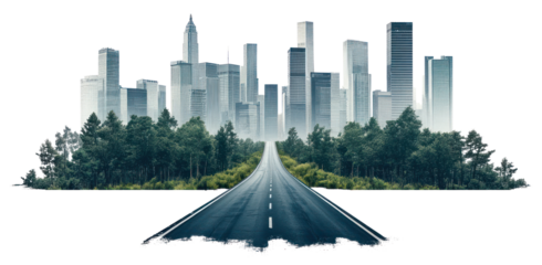 PNG Modern cityscape highway architecture skyscrapers.