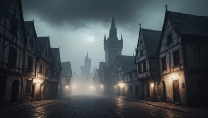 Heavy fog in the town illustration creepy background
