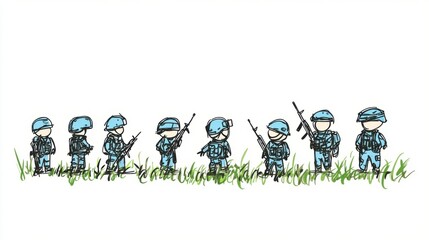 Fototapeta premium Cartoon Military Soldiers on Clean Background