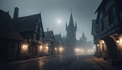 Heavy fog in the town illustration creepy background