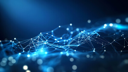 Futuristic abstract digital background featuring network connections and data transfer