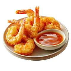Crispy Shrimp with Dipping Sauce on Plate isolated on transparent background.  