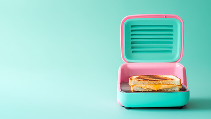 Cute Pink and Blue Toaster with Grilled Cheese Sandwich Displayed: