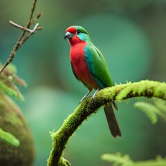 Fototapeta premium Morning Serenity: Quetzal Bird on Moss-Covered Branch