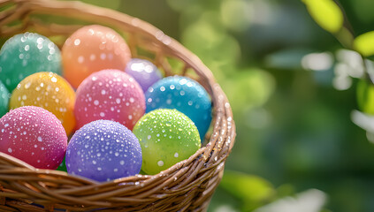 Vibrant water balloons sparkling in the sunlight on green background