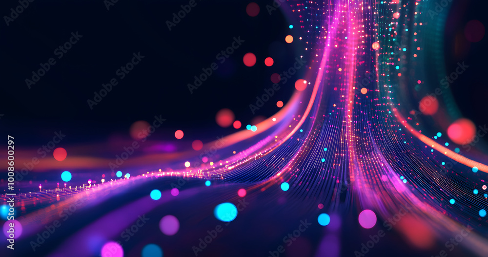 Poster futuristic big data stream. motion of digital data flow. data transmission channel 3d illustration. 