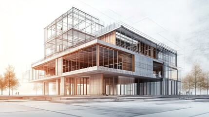 Fototapeta premium Architectural Sketch of Modern Building