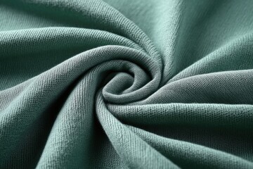 Close-up of swirling fabric in a soft green shade, showcasing its texture and smoothness ideal for various design projects.