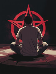 illustration of a sitting figure with a magic pentagram - generative ai