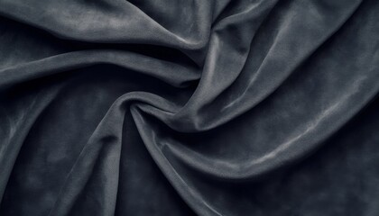 Fototapeta premium Abstract background of dark gray velvet fabric with soft folds and wrinkles.