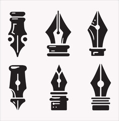Set of  pen nibs vector silhouette on a white background 10 EPS