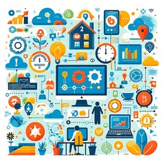 Vibrant Infographic on Productivity in Remote Work	