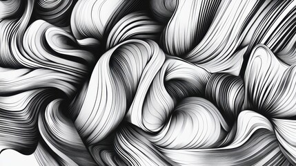 Luxurious black and white line art with flowing curves and textures, creating a striking background design. Realistic, very detailed