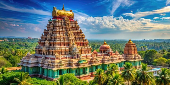 Majestic Ranganathaswamy Temple Architecture Surrounded by Lush Greenery and Clear Blue Sky
