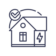 Obraz premium Outline of a house with a checkmark and lightning bolt, symbolizing energy efficiency and approval.