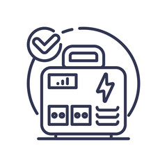 Outline of a portable generator with power icons, symbolizing energy and reliability.
