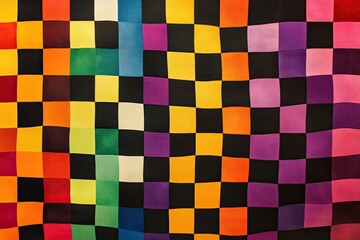 Fototapeta premium A checkered pattern with alternating rainbow squares and black, forming a unique contrast