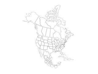 Fototapeta premium North America map outline isolated on white background. Map outline template. North America. Vector illustration.