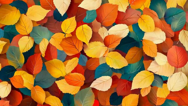 Colorful leaves blanket the ground during the fall season