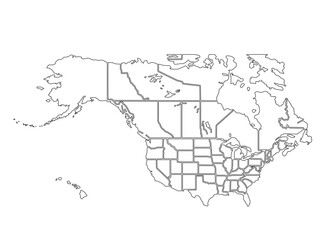 North America map outline isolated on white background. Map outline template. North America. Vector illustration.