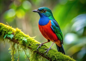 Fototapeta premium Majestic Strigidae Family Member Perched on a Branch Amidst a Lush Green Forest Background