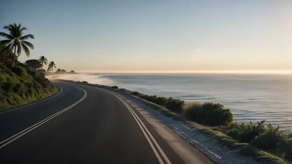 Naklejka premium a winding road along the sea covered with smooth asphalt