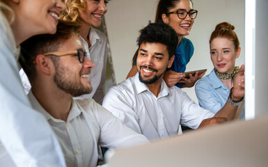 Fototapeta premium Creative managers crew, business people, designer working with new startup project in office.