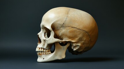 A skull against a dark background, evoking themes of death, anatomy, or Halloween.
