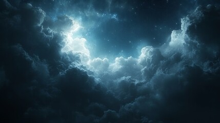 Fototapeta premium A night sky with bright stars shining through dark, swirling clouds.
