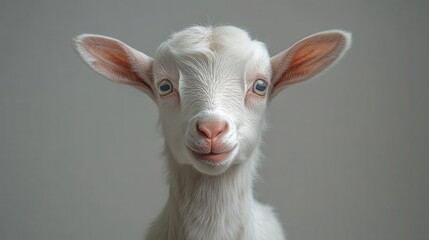 Obraz premium an adorable white goat with a playful expression posed against a seamless white backdrop ready to engage with the viewer in a humorous and charming manner