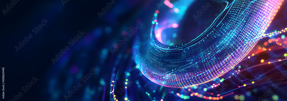 Poster cyber plasma and neon rhythm. big data orbit high-tech innovation. emotion of musical sounds and vib