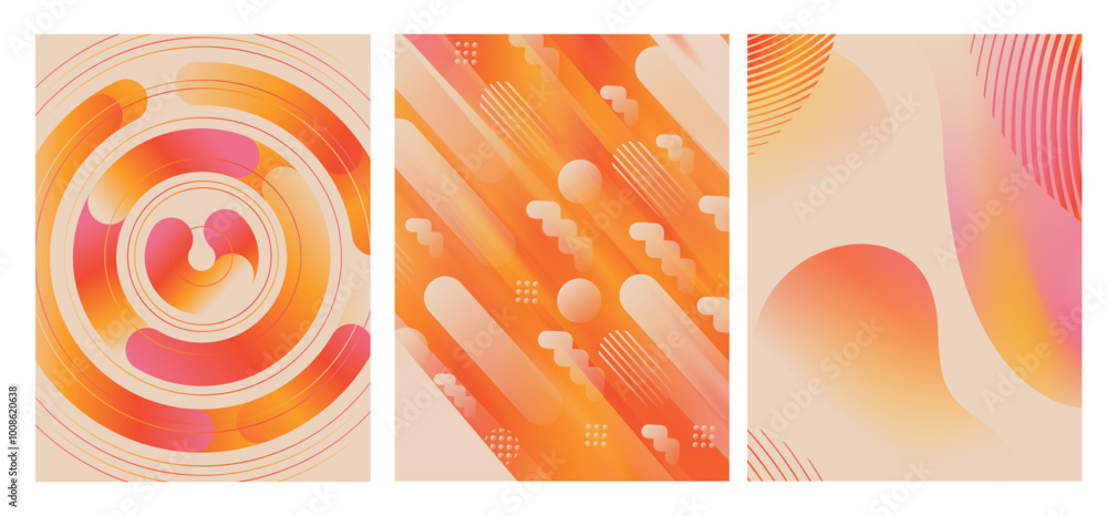 Aufkleber retro collection gradient color poster style 70s background vector. set abstract geometric retro wal