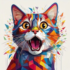 Fototapeta premium Funny tabby cat looking surprised with mouth open illustration white background