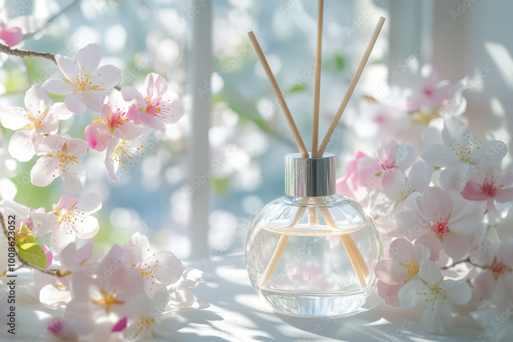 Poster glass diffuser of essential oils is creating a relaxing and aromatic atmosphere