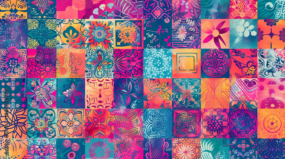Poster pattern with colorful squares generated ai