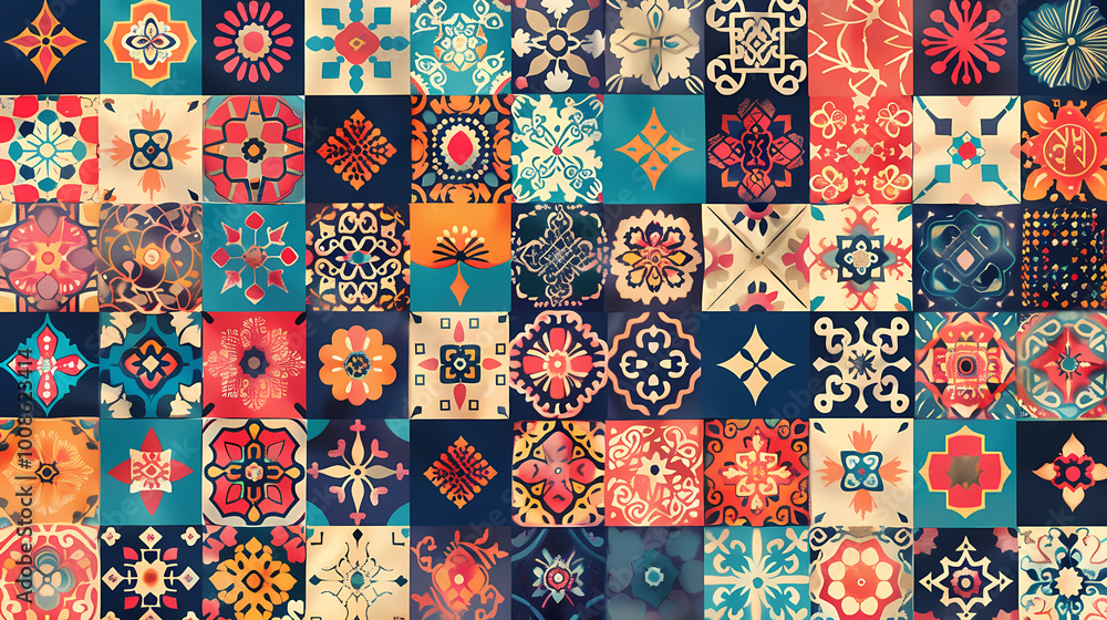 Poster set of seamless patterns with traditional style generated ai