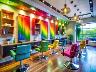 Fototapeta premium Modern Hair Salon Interior with Colorful Dye Products and Stylish Equipment for Hair Care Services