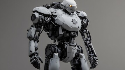 Fototapeta premium Mecha figure with realistic mechanical joints and powerful stance