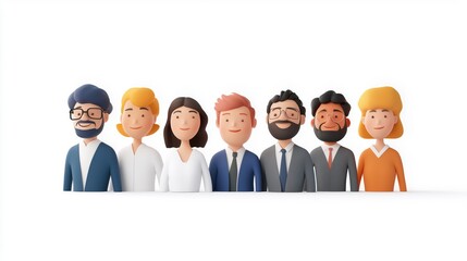 Obraz premium 3D Illustration, Diverse Group of Professionals Smiling on White Background
