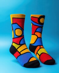 Odd Socks Day. Odd brightly colored socks with geometric pattern
