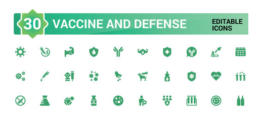 Vaccine and Defense solid icons set. immune, syringe, mask, probiotic, antigen and more, Filled icon collection vector illustration.