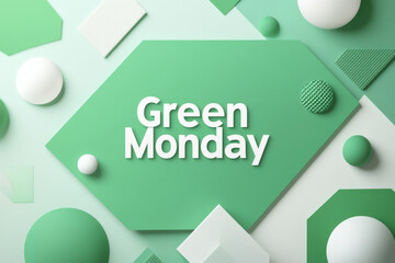 Green monday sale banner with geometric shapes for online shopping promotion