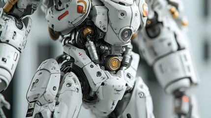 Fototapeta premium Realistic mecha figure with movable joints and detailed mechanical parts